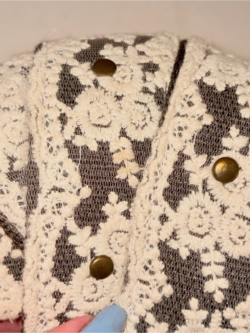 Romantic Boho Cream Lace on Canvas with Brass Studs D Ring Belt